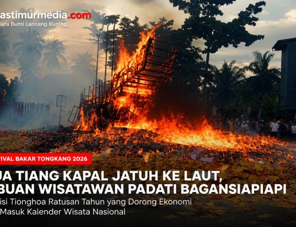 Festival Bakar Tongkang 2026: Dua Tiang Kapal Jatuh ke Laut, Ribuan Wisatawan Padati Bagansiapiapi
